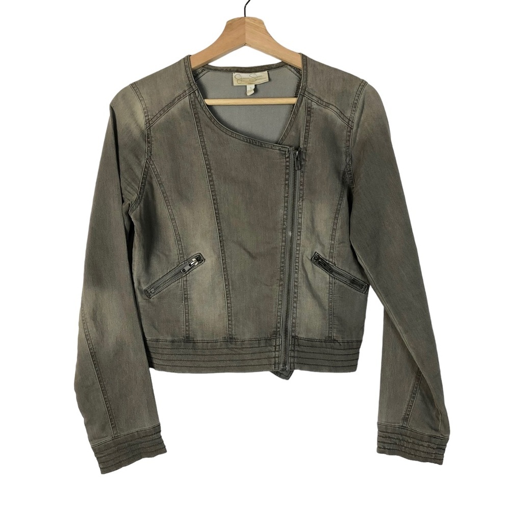 Jessica Simpson Maternity Gray Denim Moto Jacket S